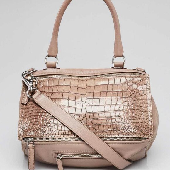 Givenchy Taupe Crocodile Stamped and Suede Leather Medium Pandora Bag - Picture 1 of 12